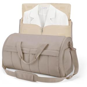 BAGSMART Garment Duffel Bag, Convertible 2-in-1 Puffy Water-Resistant Carry-On with Shoe Compartment, Dark Pink(B-Khaki)