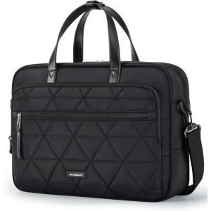 BAGSMART Laptop Bag for Women/Men, 15.6 Inch Briefcase, Stylish Leather Computer Messenger Bag for Office Business, Black(1-black)