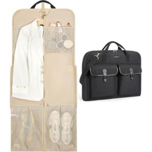 BAGSMART Large Garment Bags for Travel, Carry on Garment Bags for Hanging Clothes, Travel Suit Bag for Shirts Dresses Coats, Beige(1-Black)