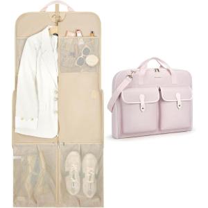 BAGSMART Large Garment Bags for Travel, Carry on Garment Bags for Hanging Clothes, Travel Suit Bag for Shirts Dresses Coats, Beige(2-Pink)