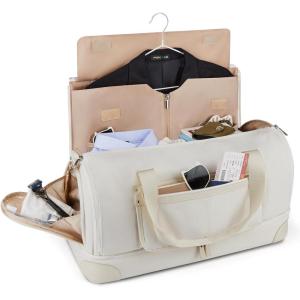 BAGSMART Medium Garment Bags for Travel, Convertible Travel Garment Duffle Bag Suit Bags for Women, 2 in 1 Garment Bags with Shoe Compartment(Beige)