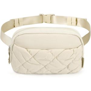 BAGSMART Puffy Fanny Packs for Women Crossbody Belt Bag with Adjustable Strap, Quilted Waist Pack Purse for Traveling Shopping Workout(Beige)