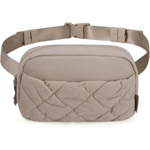 BAGSMART Puffy Fanny Packs for Women Crossbody Belt Bag with Adjustable Strap, Quilted Waist Pack Purse for Traveling Shopping Workout(Camel)