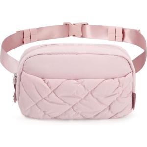 BAGSMART Puffy Fanny Packs for Women Crossbody Belt Bag with Adjustable Strap, Quilted Waist Pack Purse for Traveling Shopping Workout(Pink)