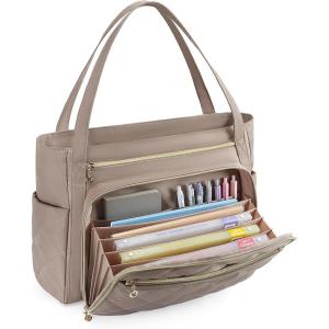 BAGSMART Teacher Tote Bag for Women 15.6in Quilted with Insulated Pocket & Nurse Bag Features (Black) | 15.6in, Quilted, Nurse Bag Features(Brown)