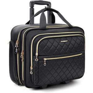 BAGSMART Women’s Rolling Laptop Bag for 15.6 Inch Laptop, Underseat Carry-On Luggage with TSA Lock, Wheeled Computer Briefcase for Travel Work Business, Black(Black)