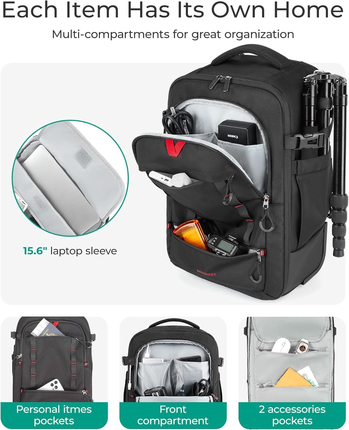 imageBAGSMART Camera Bag for Photographers Professional Camera Bag Fits up to 156 Laptop DSLRDronesTripod Camera Case with Rain Cover GreyGrey
