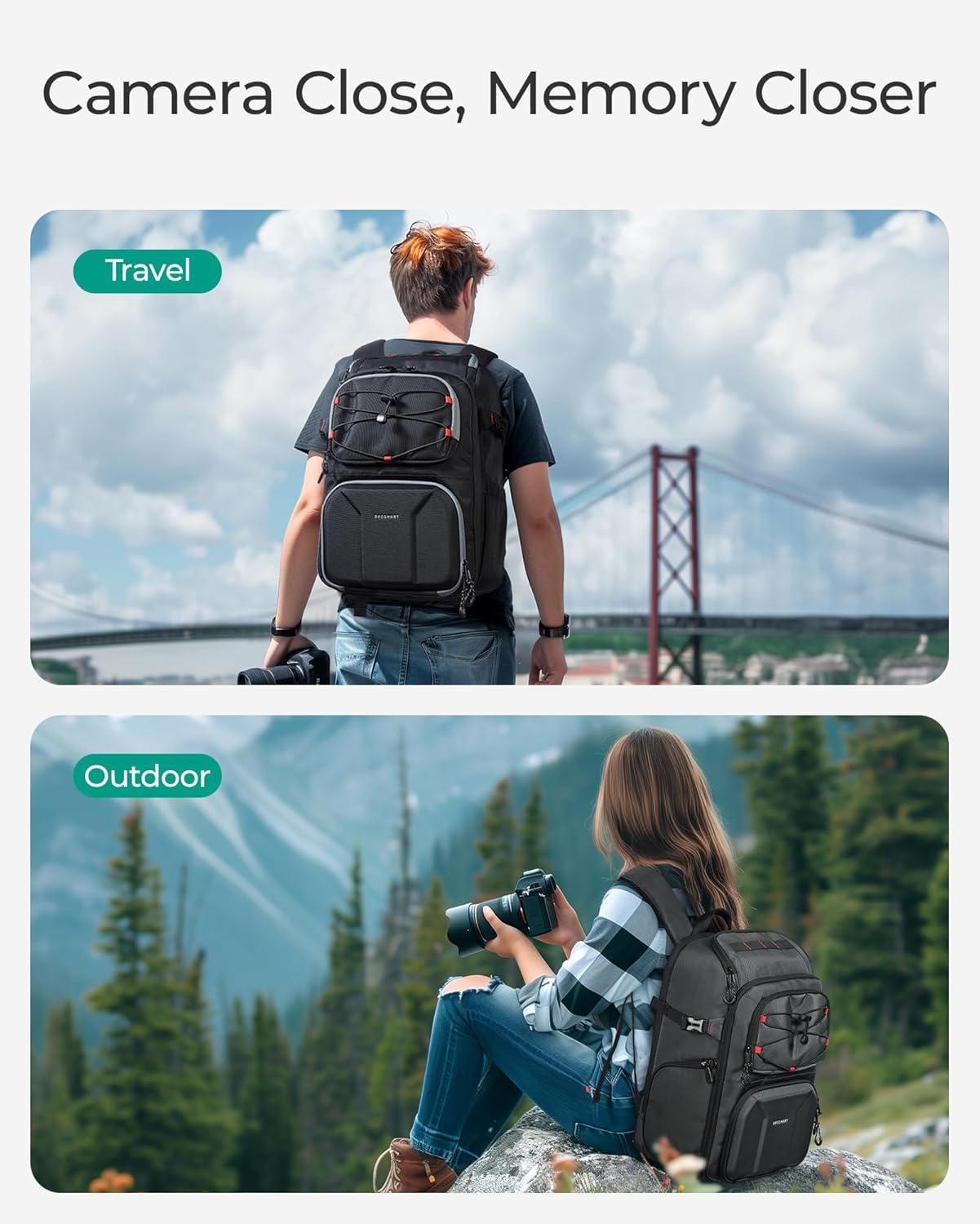 imageBAGSMART Camera Bag for Photographers Professional Camera Bag Fits up to 156 Laptop DSLRDronesTripod Camera Case with Rain Cover GreyLight Grey