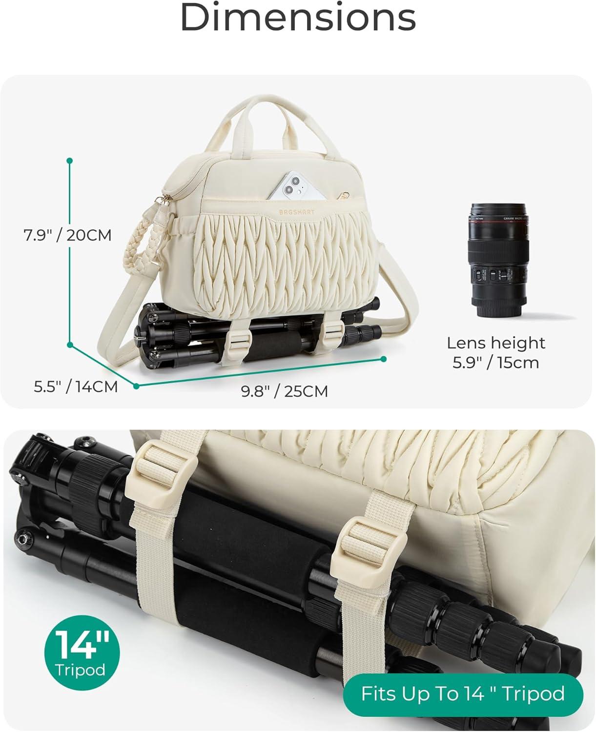 imageBAGSMART Camera Sling Bag Portable Small Camera Bags for Photographers with Tripod Holder Waterproof DSLRSLRCute Camera Case for Women with Rain Cover Compatible with Sony Canon Nikon BeigeBeige