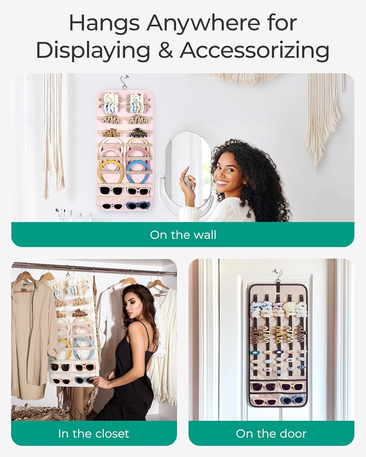 imageBAGSMART Hanging Jewelry Organizer Claw Clip Holder for Headbands Sunglasses Hair Clips Claw Clips DoubleSided on Closet Wall Door 1 piece LargeBlackBlack