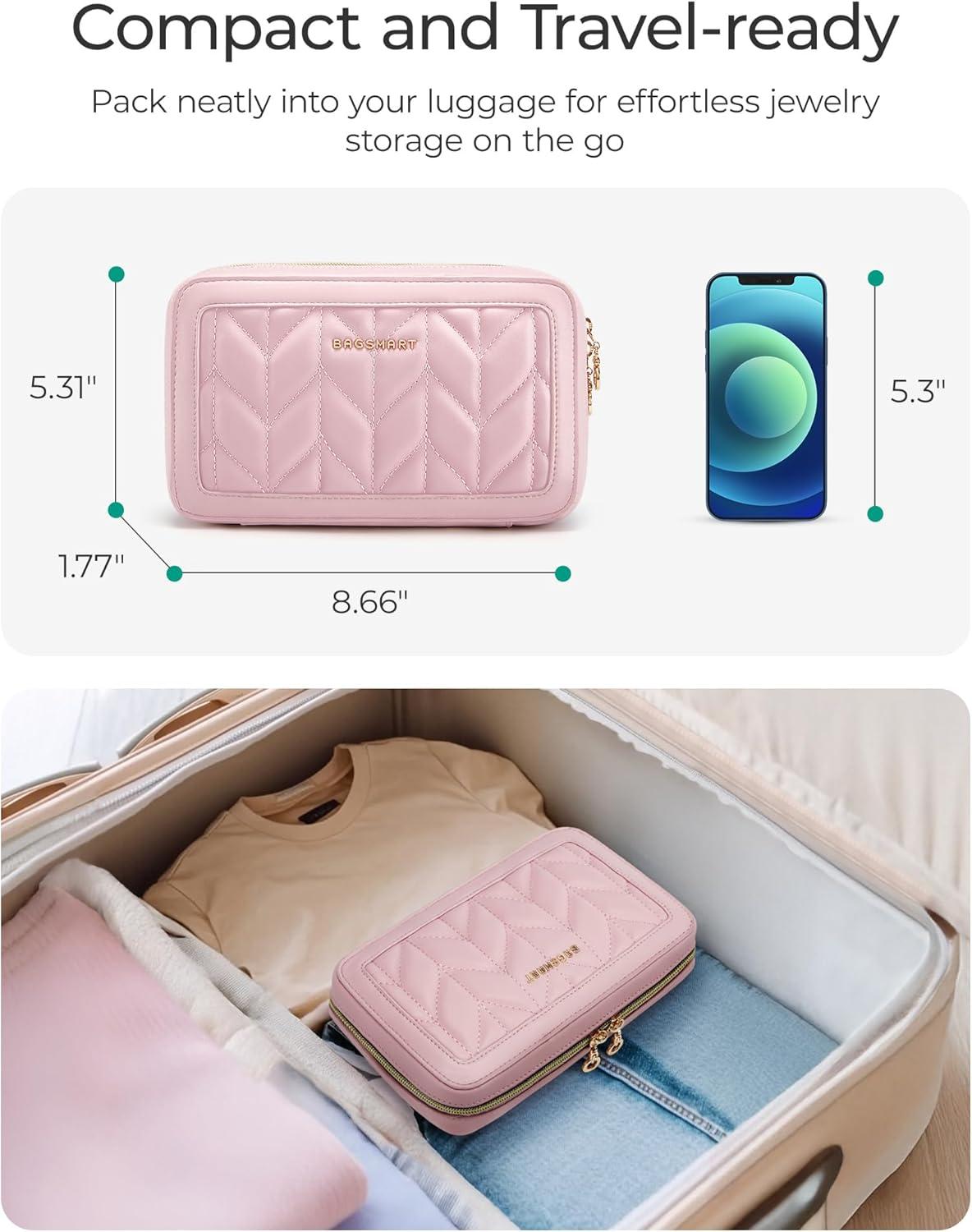 imageBAGSMART Travel Jewelry Case Jewelry Box Organizers and Storage Earings Holder Organizer for Women for Necklaces Bracelets RingsBeigeABlack