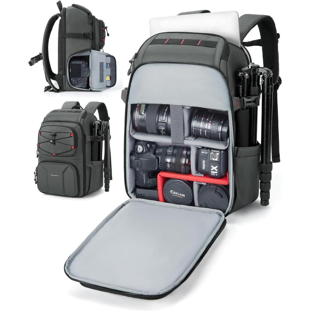 imageBAGSMART Camera Bag for Photographers Professional Camera Bag Fits up to 156 Laptop DSLRDronesTripod Camera Case with Rain Cover GreyLight Grey