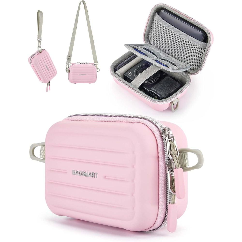 imageBAGSMART Digital Camera Case Waterproof amp Protective Small Camera Bag with 2 Carrying Ways Lightweight Camera Sling Bag for Canon PowerShot ELPH 180190 Sony DSCW800DSCW830 BeigeBaby Pink