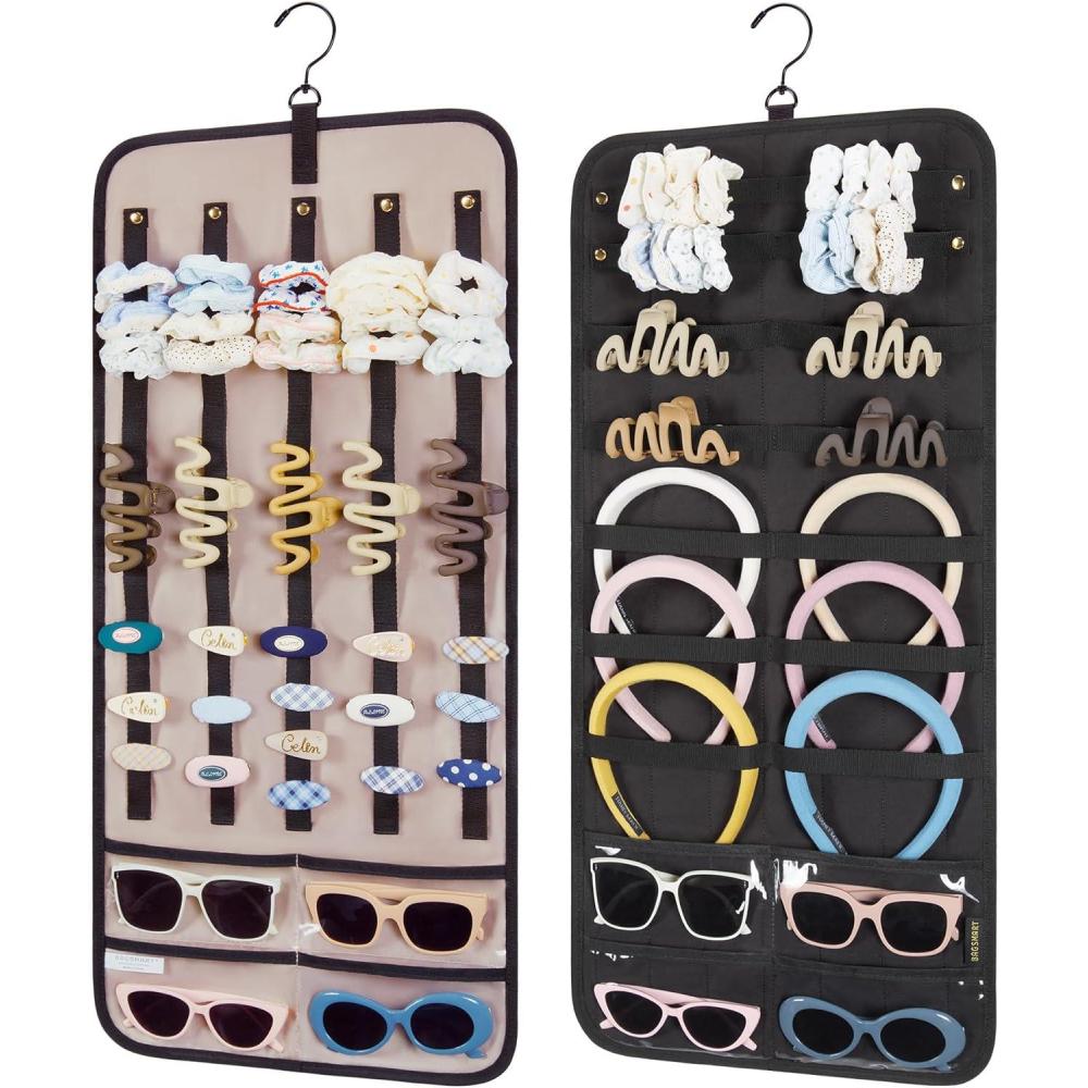 imageBAGSMART Hanging Jewelry Organizer Claw Clip Holder for Headbands Sunglasses Hair Clips Claw Clips DoubleSided on Closet Wall Door 1 piece LargeBlackBlack