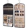 BAGSMART Hanging Jewelry Organizer Claw Clip Necklace Holder Roll for Hair Ties, Headbands, Clips, Earrings, Necklaces, Glasses Double-Sided on Closet, Wall, Door, 1 piece, Large-Black(Black)