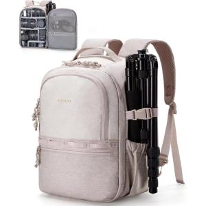 BAGSMART Camera Backpack, DSLR SLR Small Camera Bags for Photographers Compatible for Sony Canon Nikon, Shoulder Strap 2-in-1 Travel Backpack Fits 12.9″ iPad, Gray(Beige)