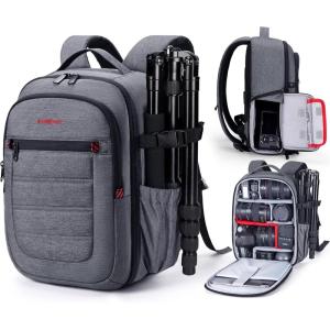 BAGSMART Camera Backpack, Expandable DSLR SLR Camera Bags for Photographers, Photography Travel Backpack with 15.6″ Laptop Compartment, Rain Cover & Tripod Holder, Black(Grey)