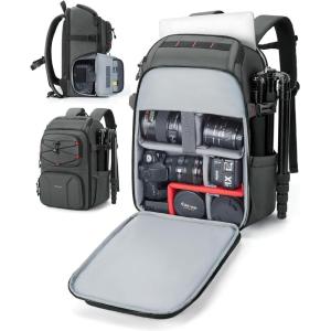 BAGSMART Camera Bag for Photographers, Professional Camera Bag Fits up to 15.6″ Laptop, DSLR/Drones/Tripod Camera Case with Rain Cover, Grey(Light Grey)