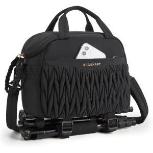 BAGSMART Camera Sling Bag, Portable Small Camera Bags for Photographers with Tripod Holder, Waterproof DSLR/SLR/Cute Camera Case for Women with Rain Cover, Compatible with Sony Canon Nikon, Beige(Black)