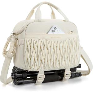 BAGSMART Camera Sling Bag, Portable Small Camera Bags for Photographers with Tripod Holder, Waterproof DSLR/SLR/Cute Camera Case for Women with Rain Cover, Compatible with Sony Canon Nikon, Beige(Beige)