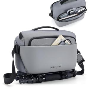 BAGSMART Camera Sling Bag, Small Camera Bags for Photographers with Tripod Holder, Waterproof DSLR/SLR/Mirrorless Camera Bags Crossbody with Rain Cover, Compatible with Canon Sony Nikon, Beige(Gray)