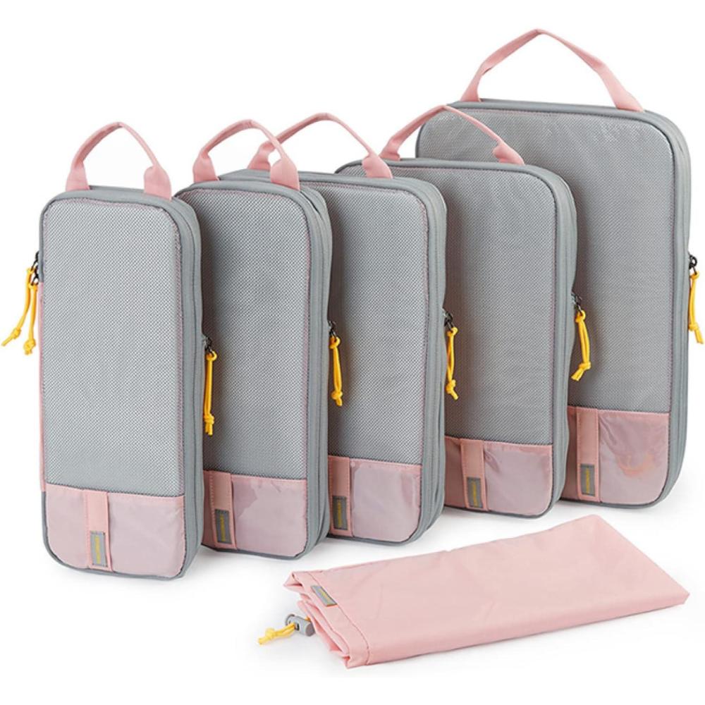 imageBAGSMART 6 Set 4 Set2 Set Compression Packing Cubes for Travel Lightweight Luggage Organizer Bags Durable Space Saver Bags Travel EssentialsBaby Pink