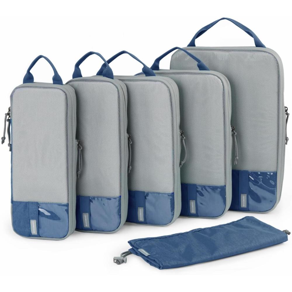 imageBAGSMART 6 Set 4 Set2 Set Compression Packing Cubes for Travel Lightweight Luggage Organizer Bags Durable Space Saver Bags Travel EssentialsDja Vu Blue