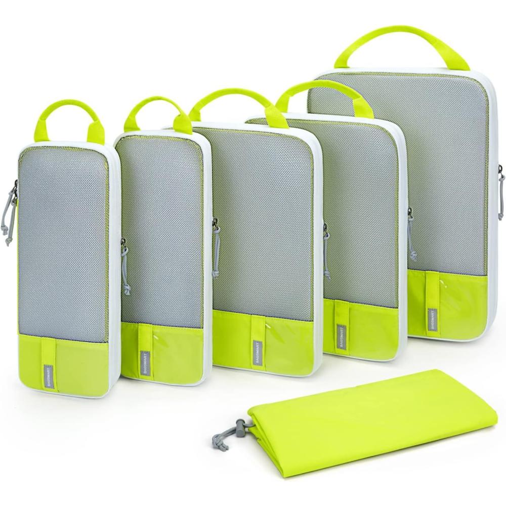 imageBAGSMART 6 Set 4 Set2 Set Compression Packing Cubes for Travel Lightweight Luggage Organizer Bags Durable Space Saver Bags Travel EssentialsHighlight Yellow
