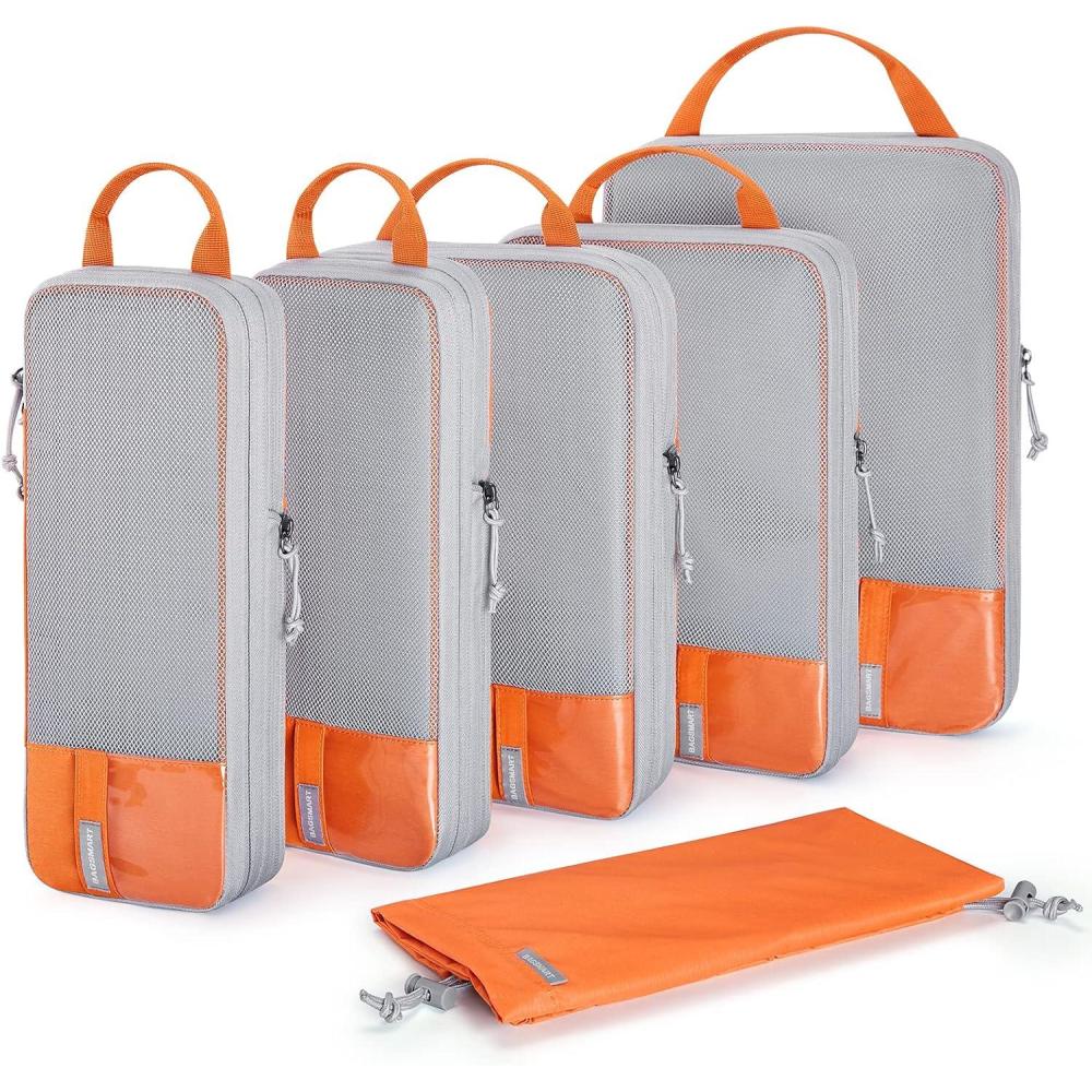 imageBAGSMART 6 Set 4 Set2 Set Compression Packing Cubes for Travel Lightweight Luggage Organizer Bags Durable Space Saver Bags Travel EssentialsSunset Orange