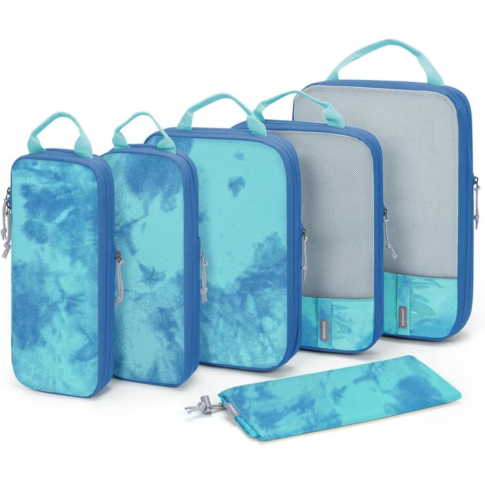imageBAGSMART 6 Set 4 Set2 Set Compression Packing Cubes for Travel Lightweight Luggage Organizer Bags Durable Space Saver Bags Travel EssentialsTiedyed Sea