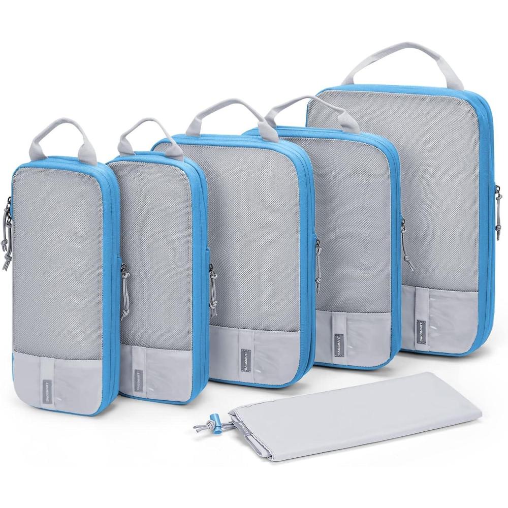 imageBAGSMART 6 Set 4 Set2 Set Compression Packing Cubes for Travel Lightweight Luggage Organizer Bags Durable Space Saver Bags Travel EssentialsWhite  Blue