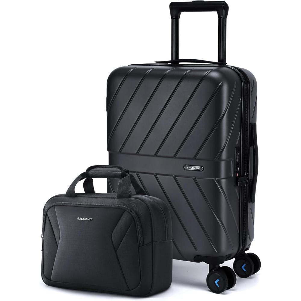 imageBAGSMART Carry On Luggage 22x14x9 Airline Approved With TSA Lock 1OO Polycarbonate Hardside Luggage with Spinner Wheels Durable Hard Shell Carry On Suitcase 20 inch BlackBlack