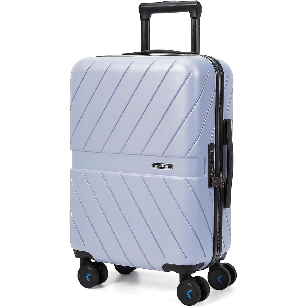 imageBAGSMART Carry On Luggage 22x14x9 Airline Approved With TSA Lock 1OO Polycarbonate Hardside Luggage with Spinner Wheels Durable Hard Shell Carry On Suitcase 20 inch BlackLilac Purple