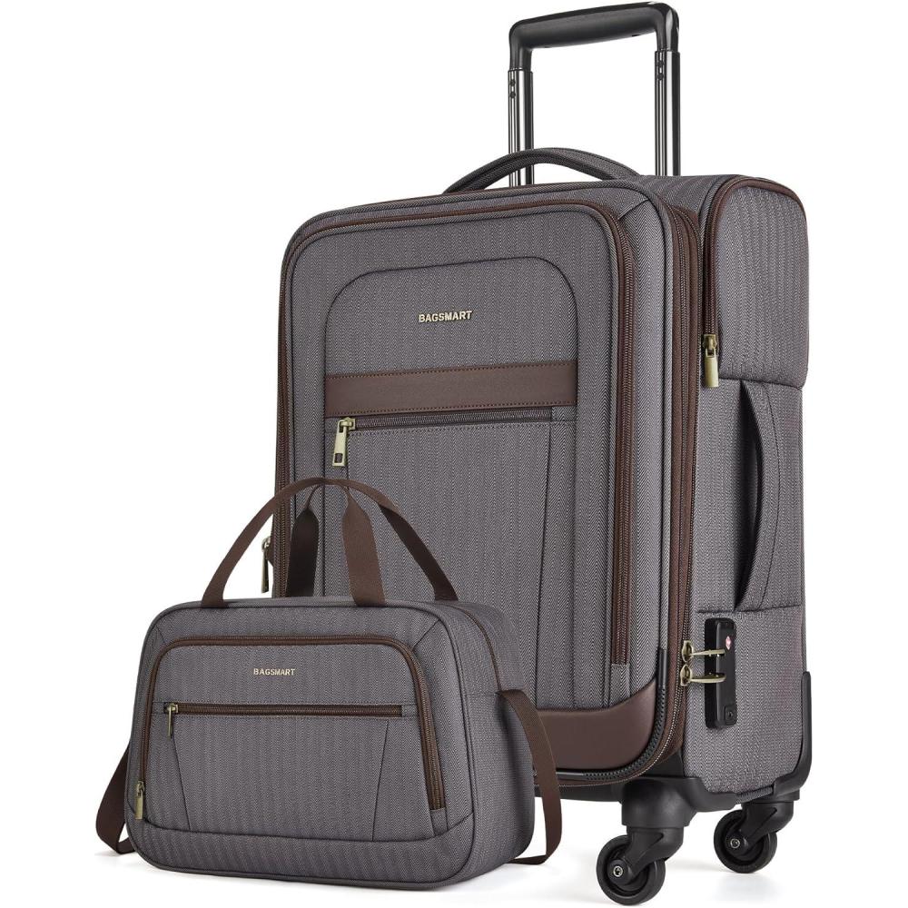 imageBAGSMART CarryOn Luggage Airline Approved 20 inch Expandable Suitcase with Duffel bag Softside Lightweight Suitcases with Spinner Wheels Durable Travel Luggage CarryOn GrayGray