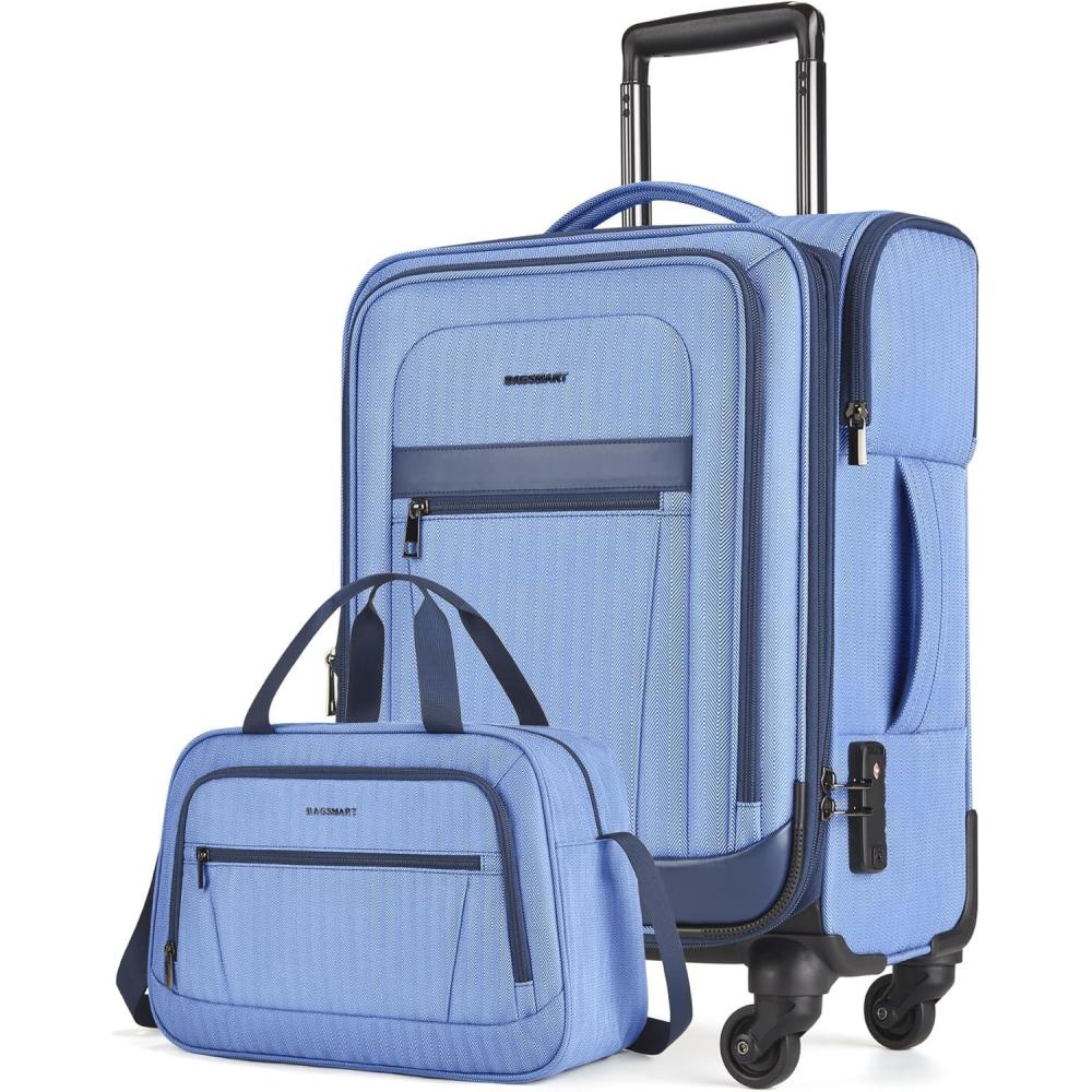imageBAGSMART CarryOn Luggage Airline Approved 20 inch Expandable Suitcase with Duffel bag Softside Lightweight Suitcases with Spinner Wheels Durable Travel Luggage CarryOn GrayBlue