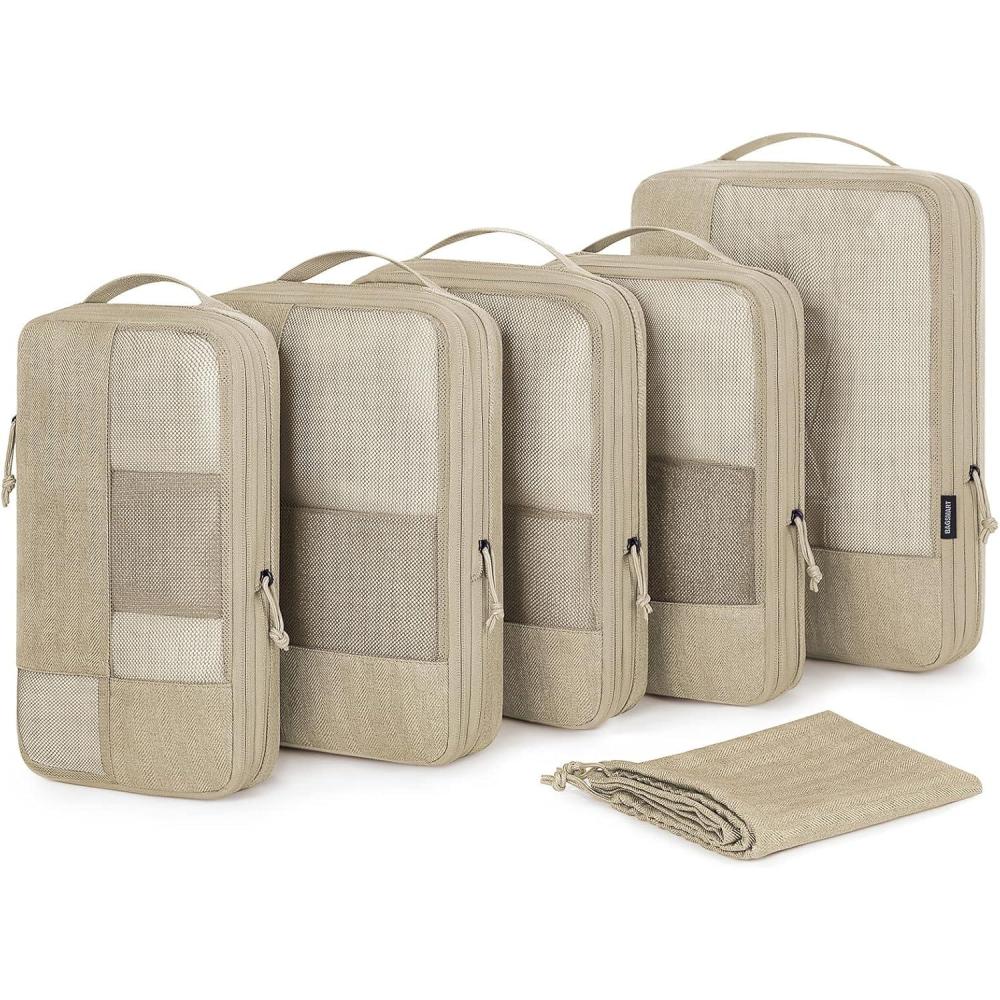 imageBAGSMART Compression Packing Cubes for Travel 6 Set Packing Cubes for Carry on Suitcases Compression Travel Cubes amp Suitcase Organizer for Packing with Shoe Bag Khaki02Khaki