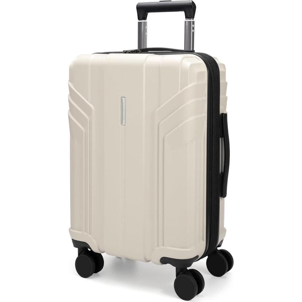imageBAGSMART Expandable Carry On Luggage 22x14x9 Airline Approved 20 Inch Travel Luggage with Spinner Wheels Lightweight Hard Shell Suitcase Carry on Airy BlueBeige