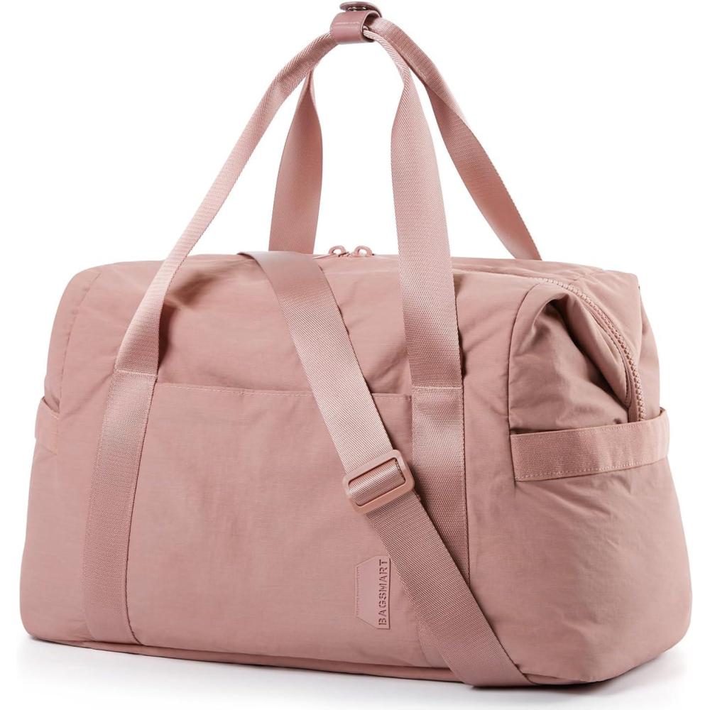 imageBAGSMART Gym Bag for Women Carry on Weekender Overnight Bag Travel Duffel Bags with Trolley Sleeve Personal Item Travel Bag Tote Bag Workout Dance BagPinkMediumDark Pink