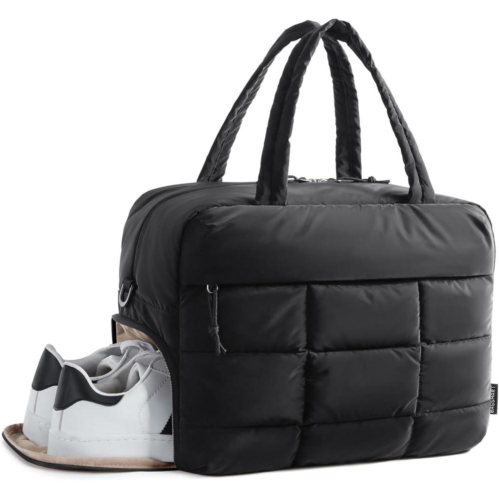 imageBAGSMART Small Gym Bag for Women 23L Carry on Travel Duffel Bag Waterresistant Weekender with Shoe Compartment Classic