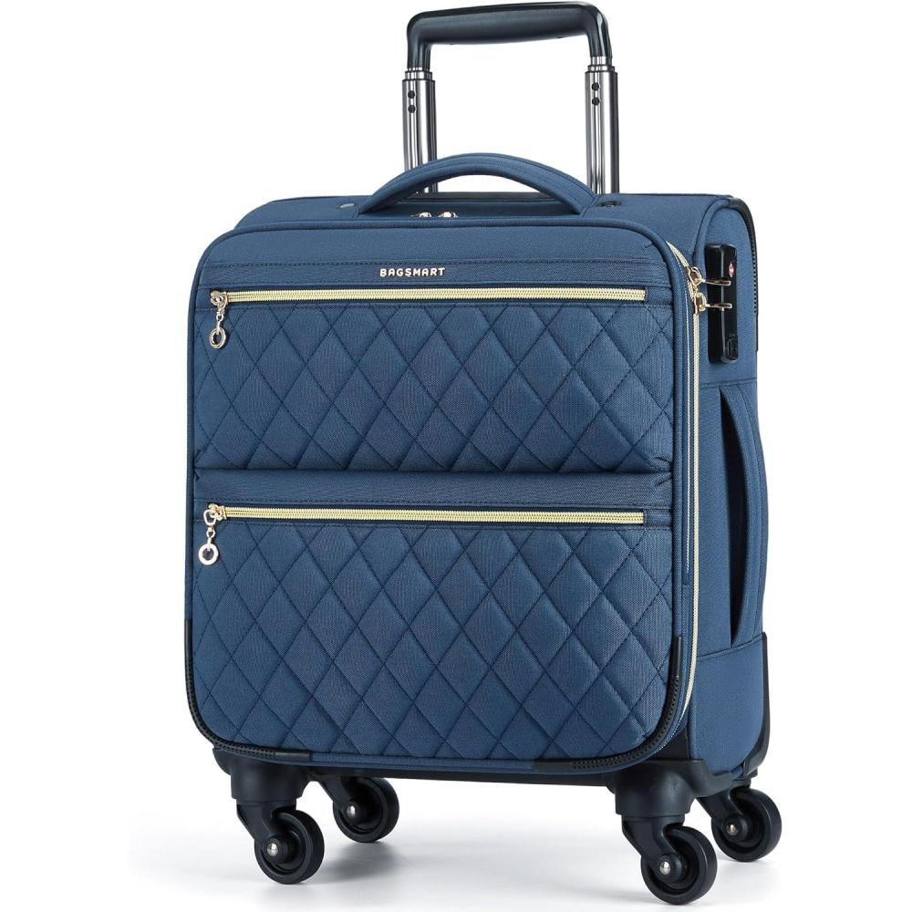 imageBAGSMART Softside Expandable Luggage Airline Approved with Spinner Wheels 20 Inch Carry On Luggage 22x14x9 with TSA Lock Quilted Rolling Suitcases for Women BlackUnderseatNavy Blue