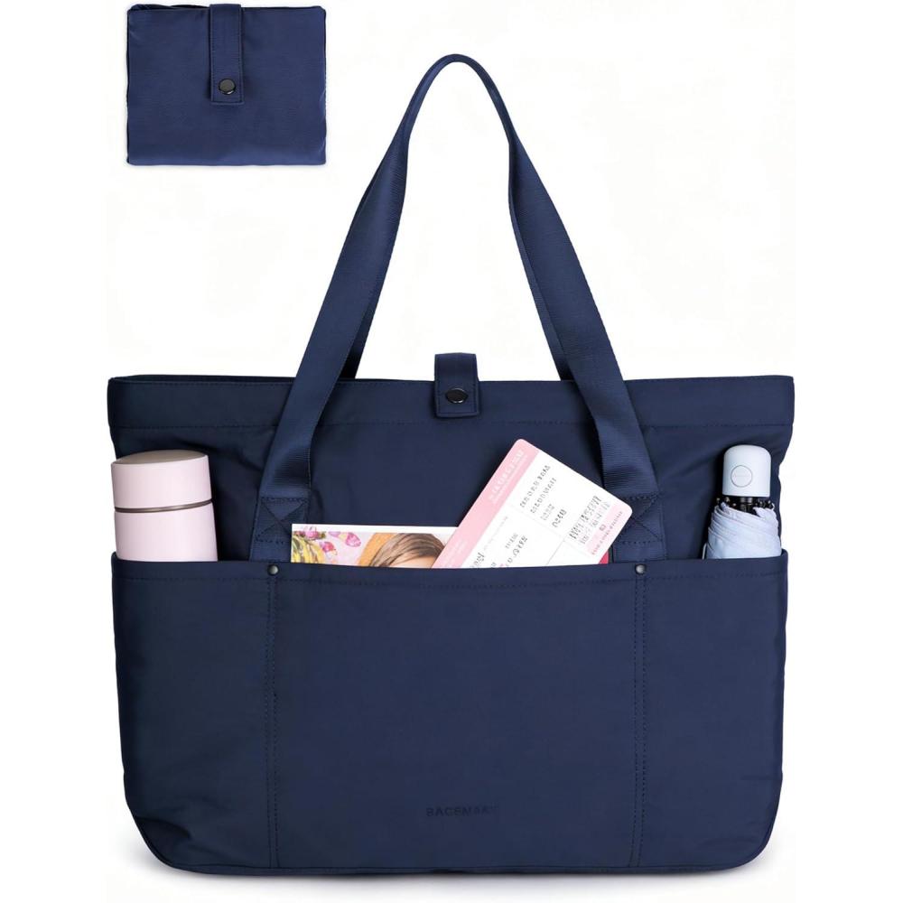 imageBAGSMART Tote Bag for Women Foldable Tote Bag With Zipper Travel Large Shoulder Bag Handbag for Work165l X 6wx 14hBnavy Blue165l X 6wx 14h