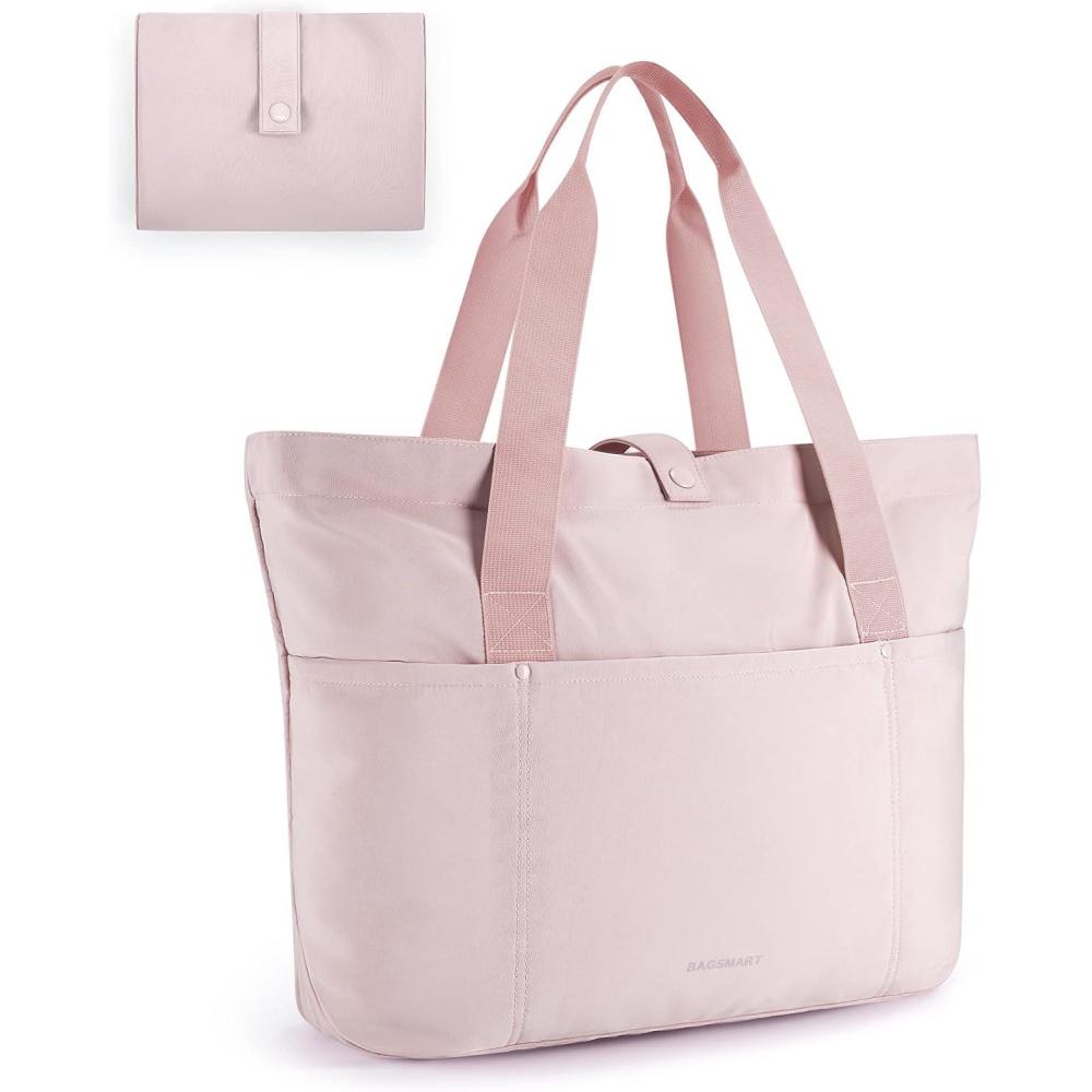imageBAGSMART Tote Bag for Women Foldable Tote Bag With Zipper Travel Large Shoulder Bag Handbag for Work165l X 6wx 14hDpink165l X 6wx 14h