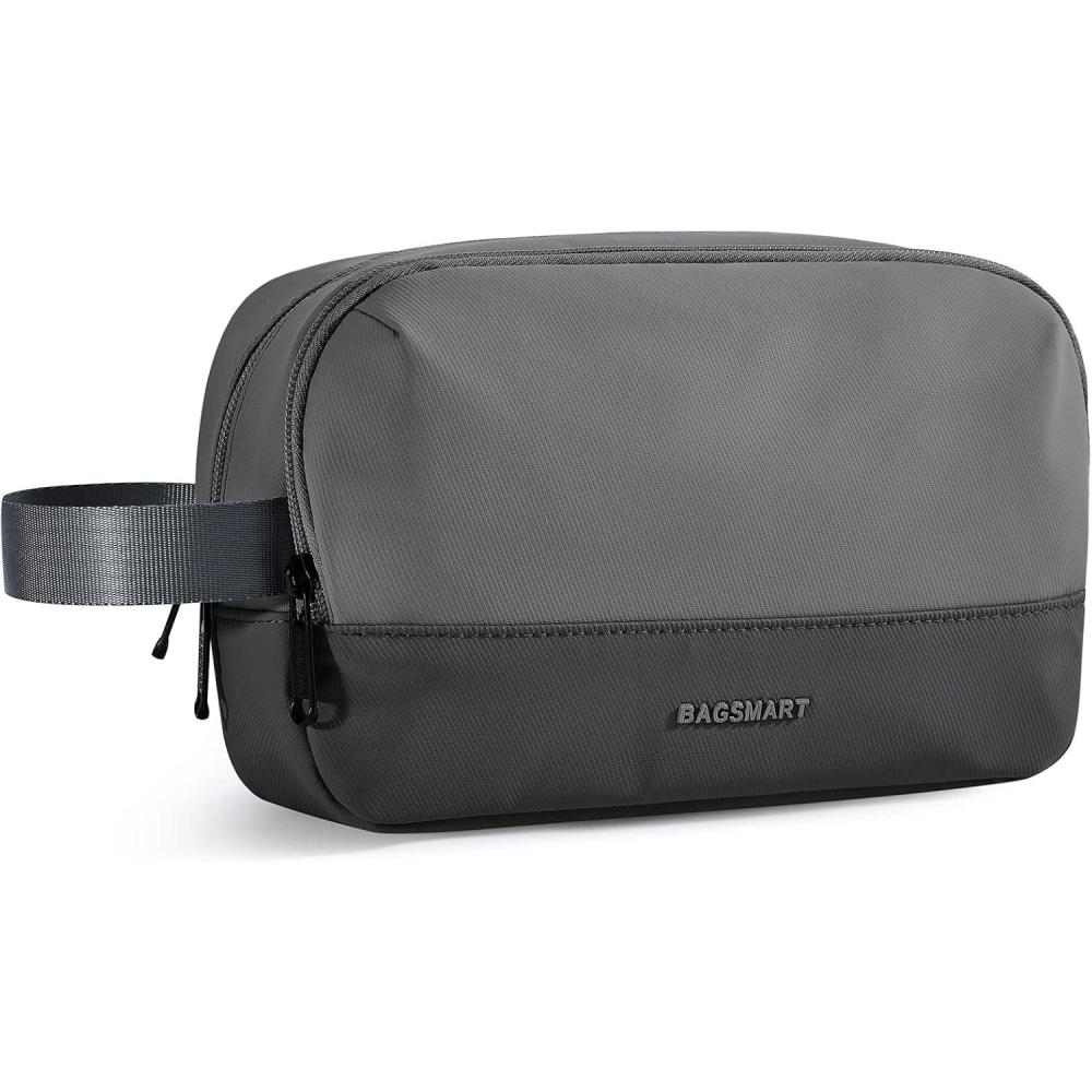 imageBAGSMART Travel Toiletry Bag for Men Dopp Kit Water Resistant Shaving Bag for Toiletries Accessories BlackMediumBlack Grey