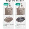 BAGSMART Foldable Tote Bag with Drawstring Bag, Large Tote Bag Shoulder Bag Top Handle Handbag for Travel, Work, Beach, Gym(Grayish Brown)