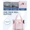 BAGSMART Foldable Tote Bag with Drawstring Bag, Large Tote Bag Shoulder Bag Top Handle Handbag for Travel, Work, Beach, Gym(Pink 1)