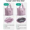 BAGSMART Foldable Tote Bag with Drawstring Bag, Large Tote Bag Shoulder Bag Top Handle Handbag for Travel, Work, Beach, Gym(Purple)
