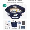 BAGSMART Tote Bag for Women, Foldable Tote Bag With Zipper Travel Large Shoulder Bag Handbag for Work-16.5”l X 6”wx 14”h(B-navy Blue-16.5”l X 6”wx 14”h)