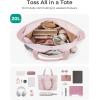 BAGSMART Tote Bag for Women, Foldable Tote Bag With Zipper Travel Large Shoulder Bag Handbag for Work-16.5”l X 6”wx 14”h(D-pink-16.5”l X 6”wx 14”h)