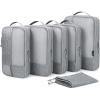 BAGSMART Compression Packing Cubes for Travel, 6 Set Packing Cubes for Carry on Suitcases, Compression Travel Cubes & Suitcase Organizer for Packing with Shoe Bag Khaki(01-Grey)