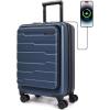BAGSMART Expandable Carry On Luggage 22x14x9 Airline Approved, 20 Inch Suitcase with Spinner Wheels, Charging Ports, TSA Lock, Hard Shell Front Opening for Men Women Travel Business, Blue